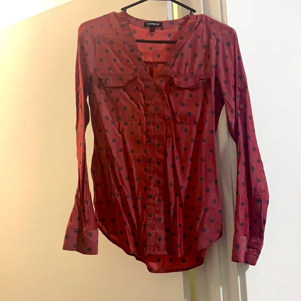 Express Red and black polka dot blouse